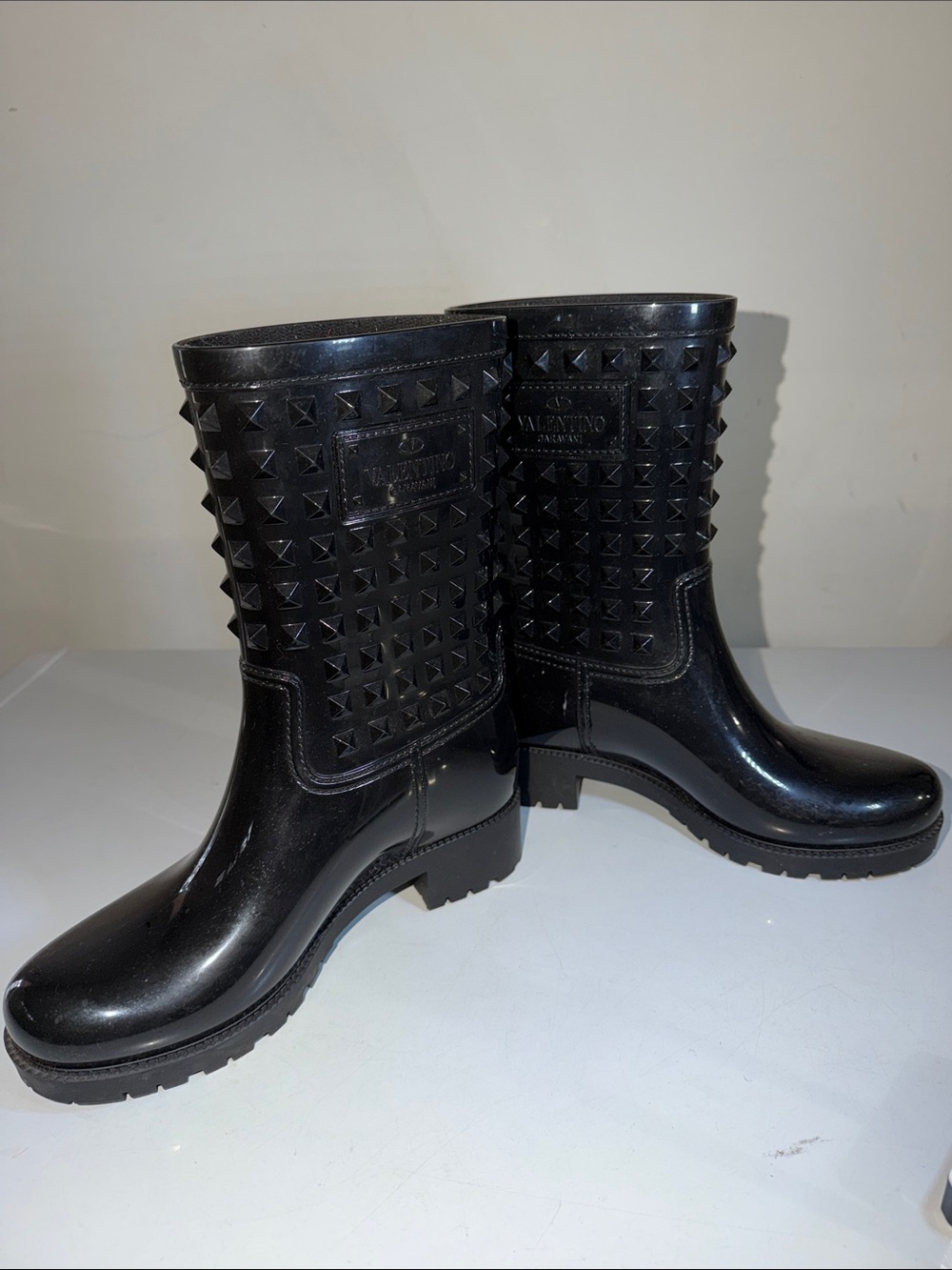 Valentino Black Pyramid-Stud Rain Boots
